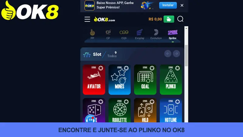 Como aderir ao Plinko no Ok8